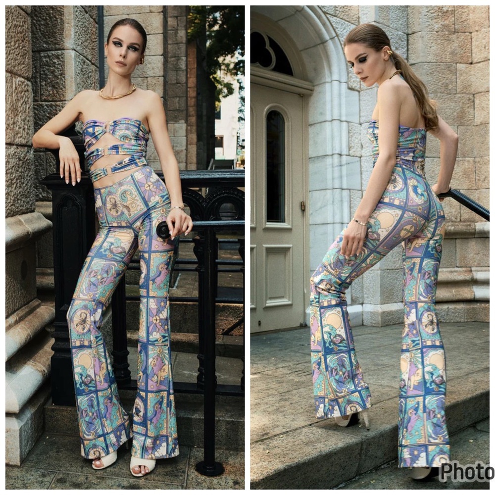 Oceanus Eden Cutout Jumpsuit XS Glitter Horoscope Astrology Strapless